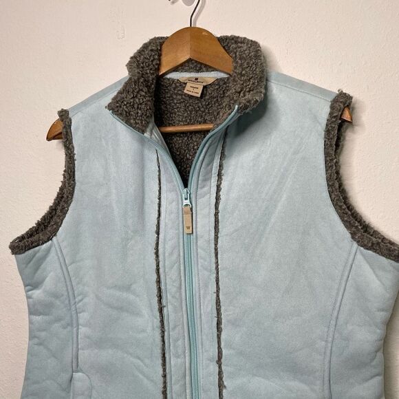 Woolrich Women’s Blue Aquifer Sherpa Lined Faux Suede Vest Size L - Picture 2 of 9
